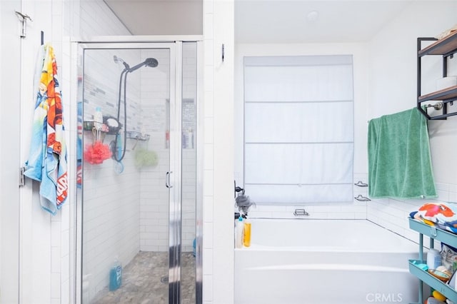 bathroom with plus walk in shower