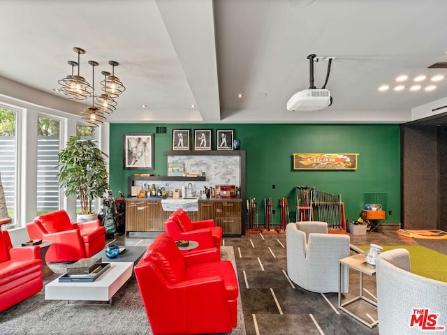 interior space featuring wet bar