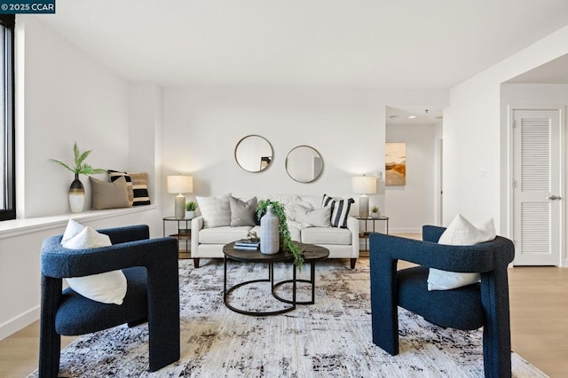 living room with light wood-type flooring