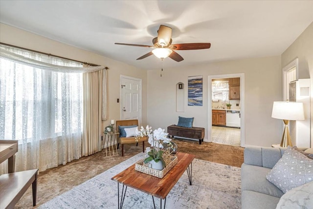 living room with ceiling fan