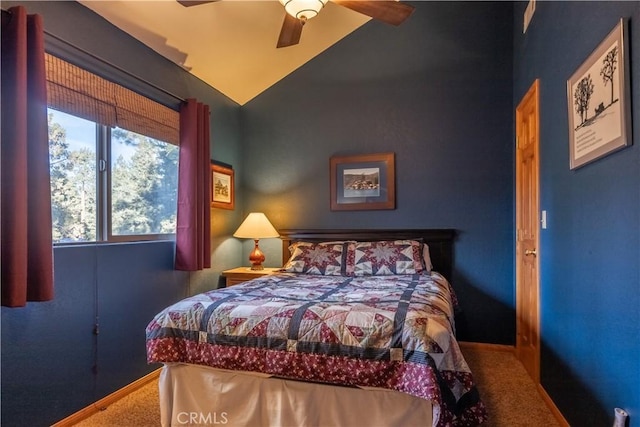 bedroom featuring ceiling fan and carpet floors