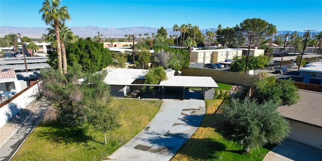 drone / aerial view featuring a mountain view