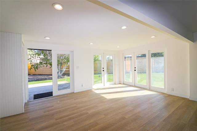 spare room featuring hardwood / wood-style floors, a wealth of natural light, and french doors