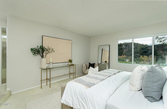 bedroom featuring light colored carpet