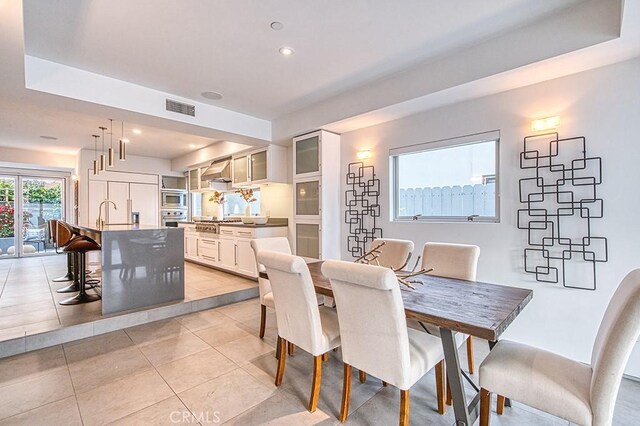 2618 Cove St, Corona Del Mar, CA 92625 - dining space featuring light tile patterned floors and recessed lighting