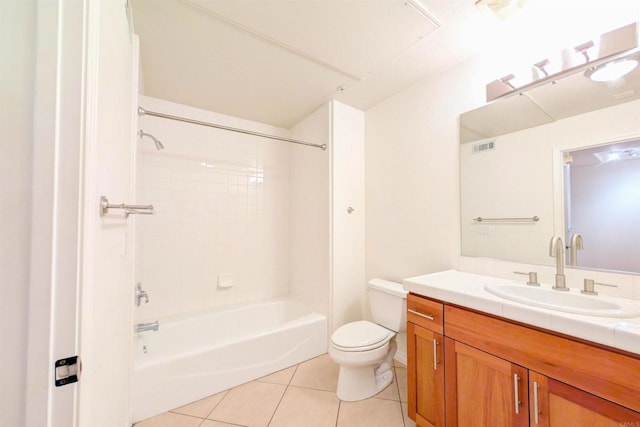 full bathroom with toilet, vanity, shower / washtub combination, and tile patterned flooring