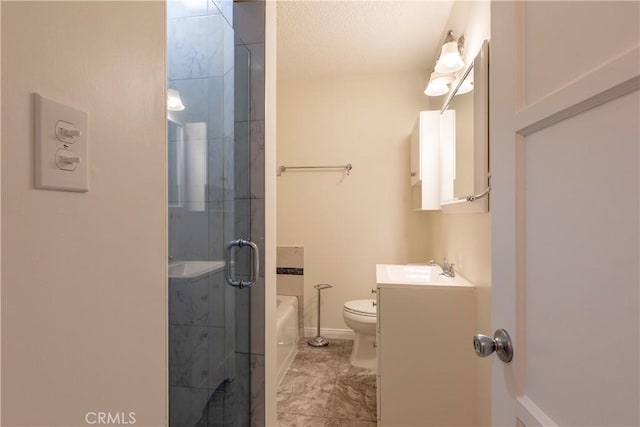 full bathroom featuring vanity, toilet, and shower with separate bathtub