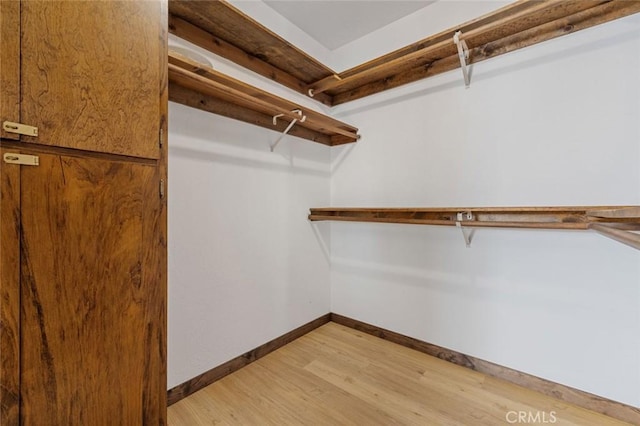 walk in closet with light hardwood / wood-style floors