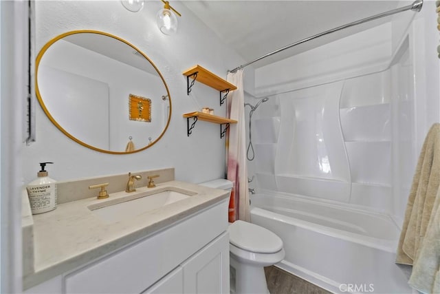 full bathroom featuring toilet, vanity, shower / bath combo, and hardwood / wood-style flooring