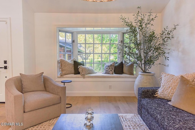 living area with light hardwood / wood-style floors