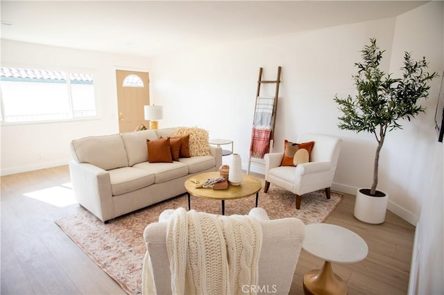 living room with light hardwood / wood-style floors