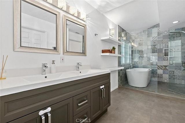 bathroom featuring vanity and separate shower and tub