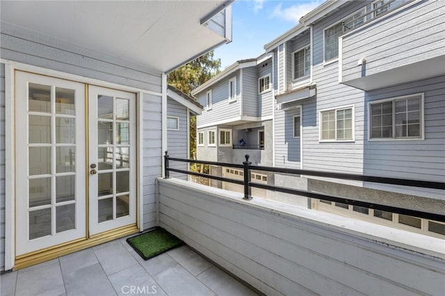 balcony featuring french doors