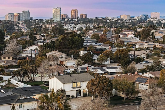 view of aerial view at dusk