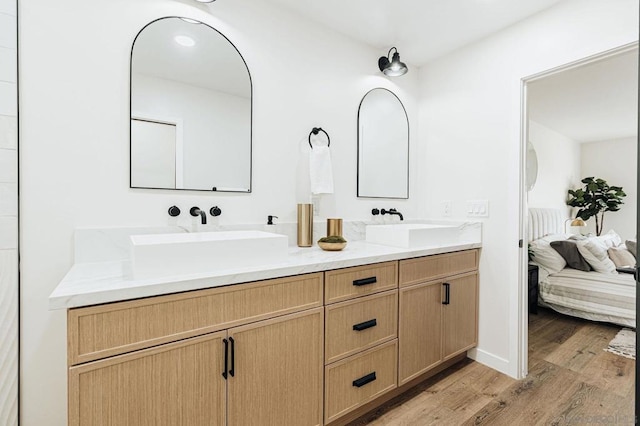 bathroom featuring hardwood / wood-style floors and vanity