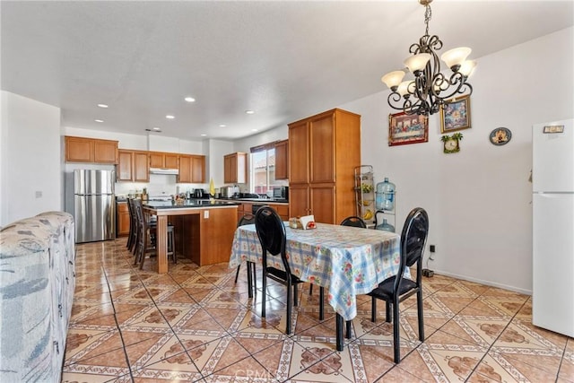 dining space with light tile patterned floors