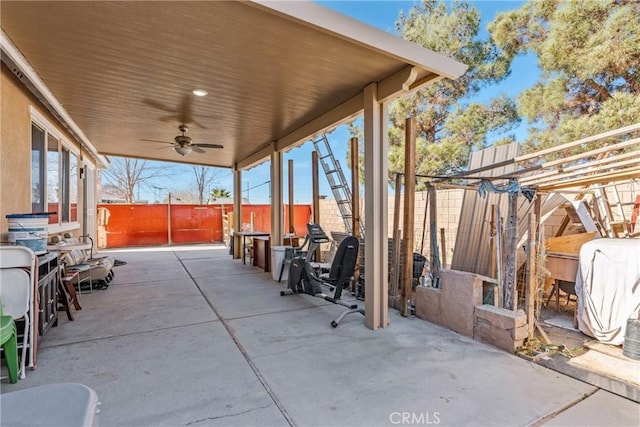 view of patio / terrace featuring ceiling fan