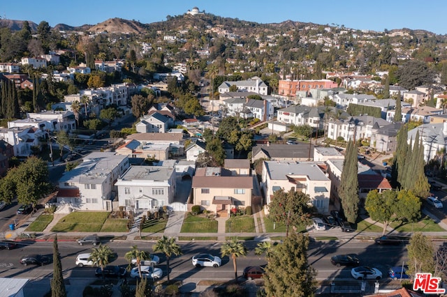 bird's eye view with a mountain view