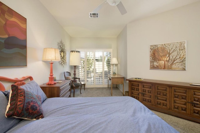 bedroom featuring carpet floors and ceiling fan