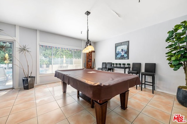 rec room with light tile patterned floors and billiards