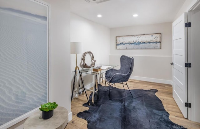 home office featuring wood-type flooring