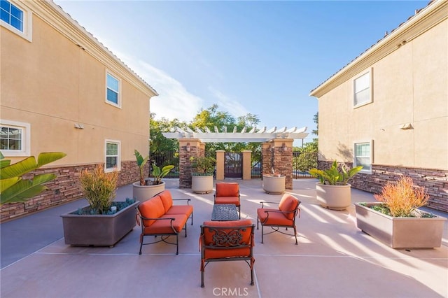 view of patio / terrace featuring a pergola