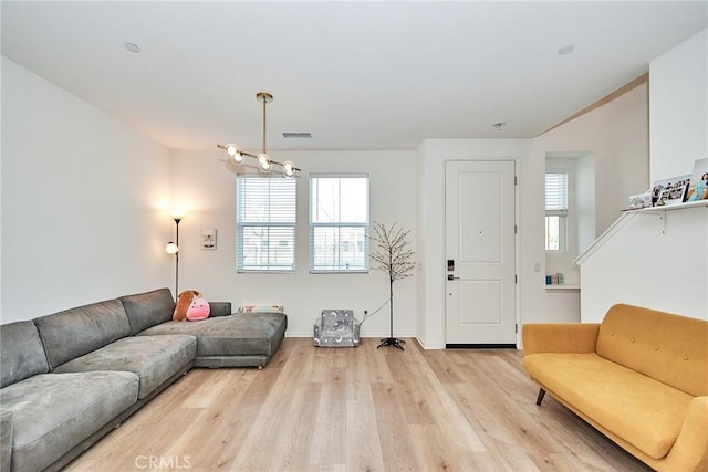 living room with light wood-type flooring