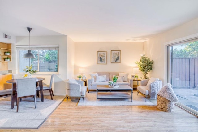 living room with light wood-type flooring