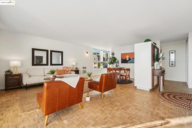 living room with light parquet floors