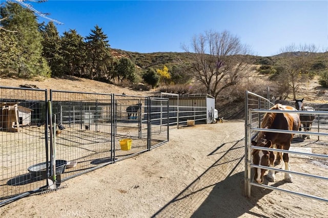 view of stable featuring a rural view