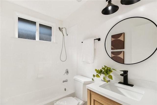 full bathroom with toilet, bathtub / shower combination, and vanity