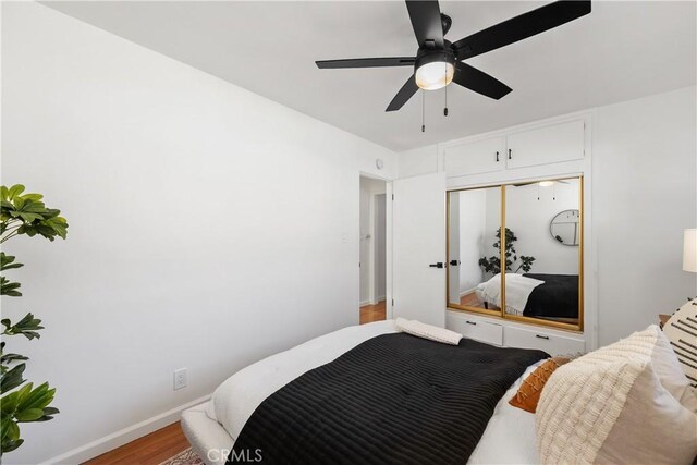 5536 Linden Ave, Long Beach, CA 90805 - bedroom with baseboards, a ceiling fan, and wood finished floors