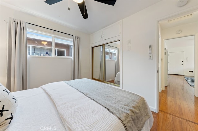 5536 Linden Ave, Long Beach, CA 90805 - bedroom featuring ceiling fan, a closet, and light wood-type flooring