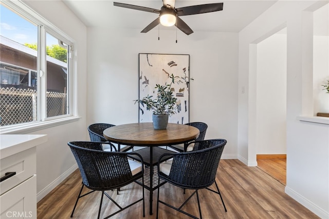 5536 Linden Ave, Long Beach, CA 90805 - dining area with baseboards, ceiling fan, and wood finished floors