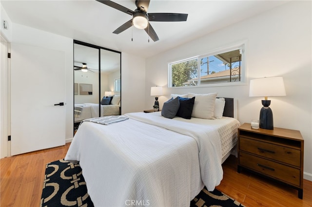 5536 Linden Ave, Long Beach, CA 90805 - bedroom with ceiling fan, light wood-style flooring, and a closet
