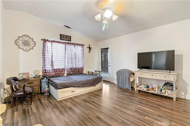21246 Wren St, Apple Valley, CA 92308 - bedroom featuring lofted ceiling, wood finished floors, and visible vents