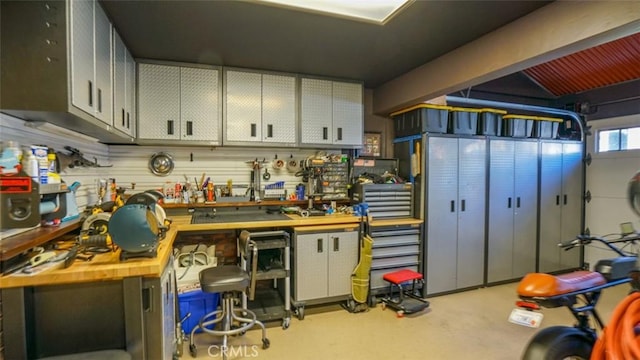 garage featuring a workshop area