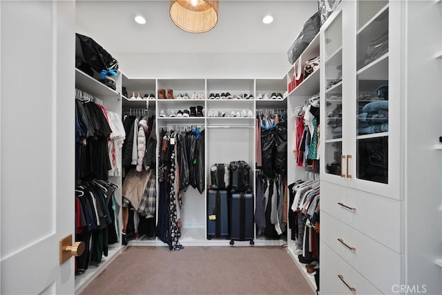 walk in closet with carpet