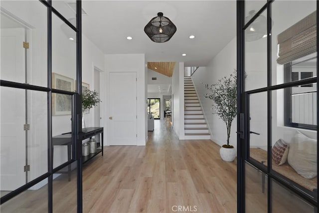 entryway with light wood-type flooring