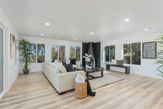 living room featuring a healthy amount of sunlight and light hardwood / wood-style floors