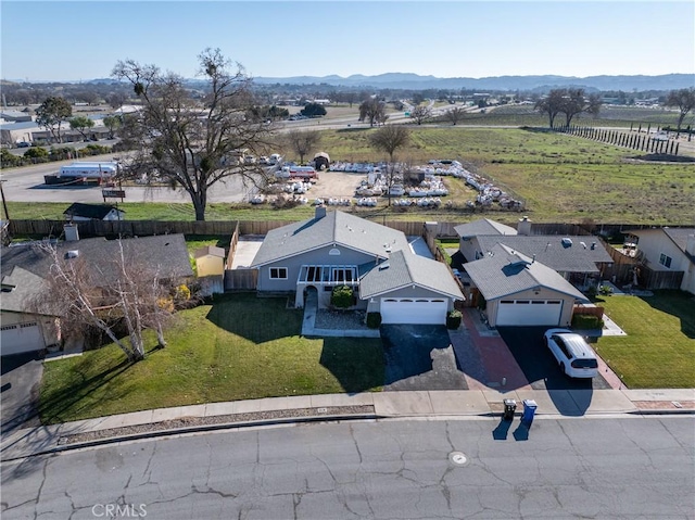 birds eye view of property with a mountain view