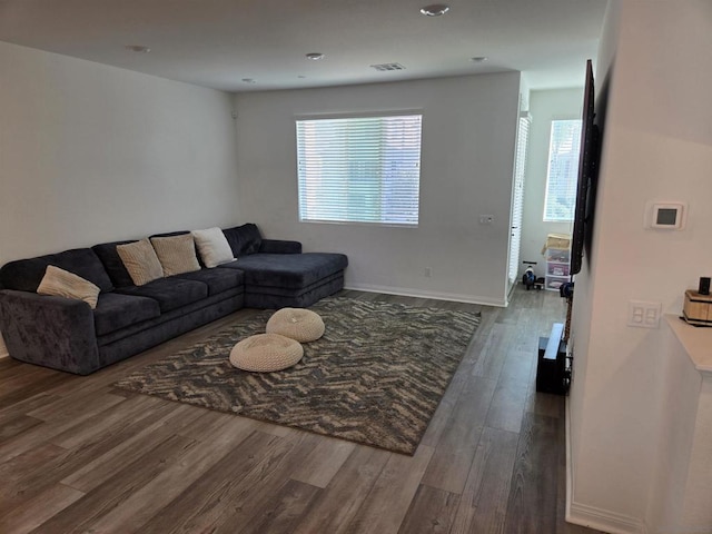 living room with hardwood / wood-style flooring