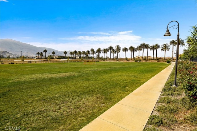 view of property's community featuring a mountain view and a yard