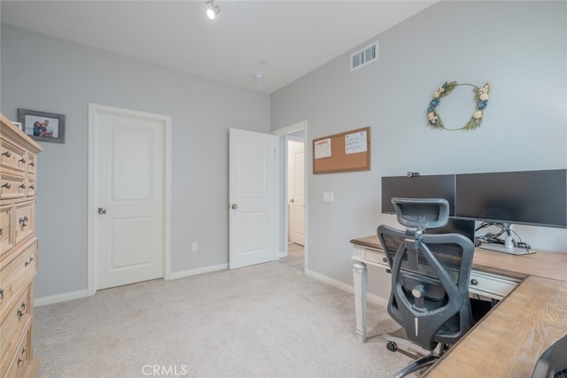 office space featuring light colored carpet