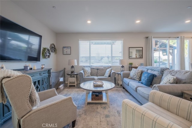 living room with light hardwood / wood-style floors