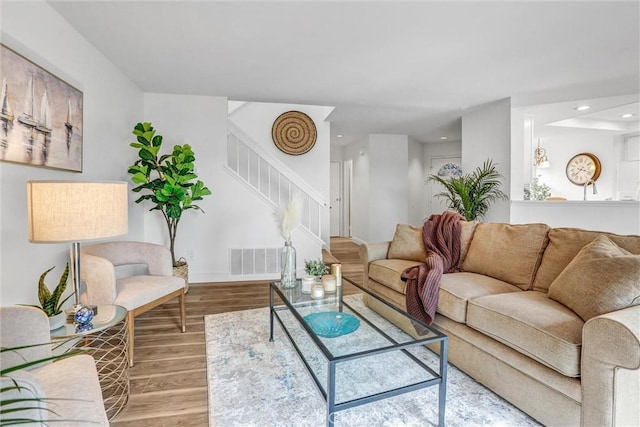 16096 Caminito Tomas, San Diego, CA 92128 - living area with stairway, wood finished floors, and recessed lighting