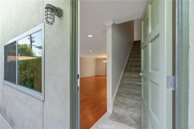 staircase with tile patterned flooring