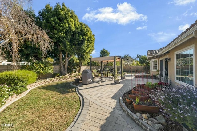 view of patio featuring a pergola