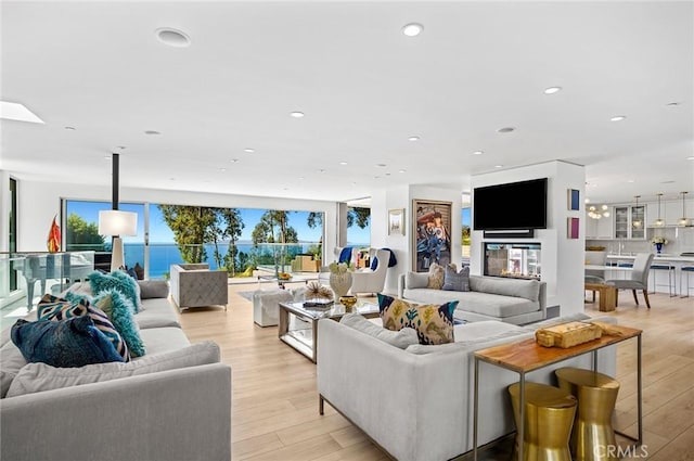 living room with light hardwood / wood-style floors