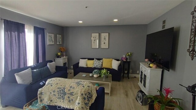 living room with light wood-type flooring